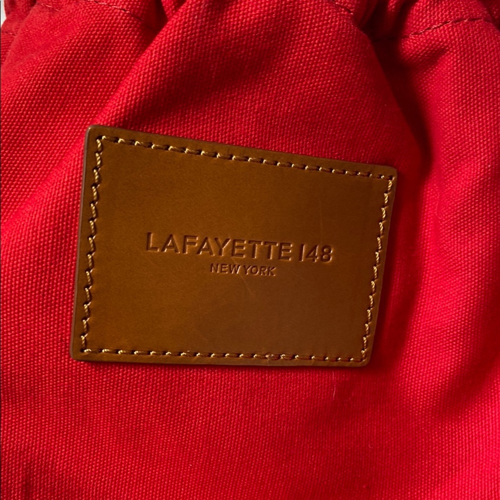 Lafayette 148 Red Canvas Bag with Brown Leather Accents, NWT - Picture 4 of 11